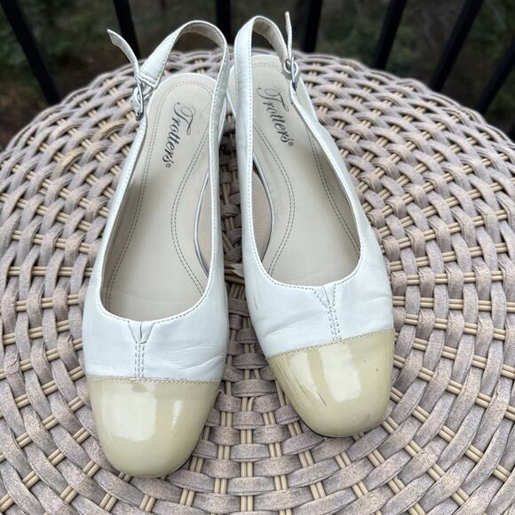 Trotters Sling Back Shoes Nude 7.5 M Tan Women’s Made In Brazil Cap Toe Pump - Picture 2 of 16